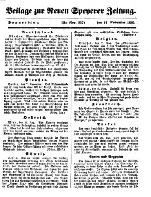 Neue Speyerer Zeitung Donnerstag 14. November 1839