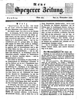 Neue Speyerer Zeitung Samstag 16. November 1839