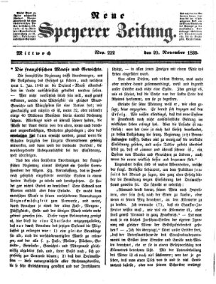 Neue Speyerer Zeitung Mittwoch 20. November 1839