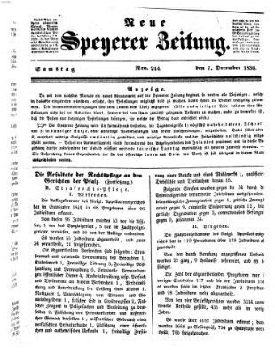 Neue Speyerer Zeitung Samstag 7. Dezember 1839