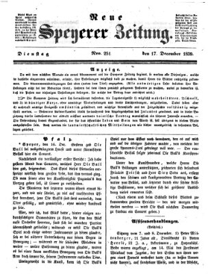 Neue Speyerer Zeitung Dienstag 17. Dezember 1839
