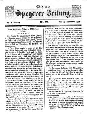 Neue Speyerer Zeitung Mittwoch 18. Dezember 1839