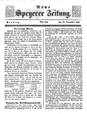 Neue Speyerer Zeitung Sonntag 22. Dezember 1839