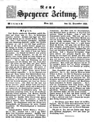 Neue Speyerer Zeitung Mittwoch 25. Dezember 1839