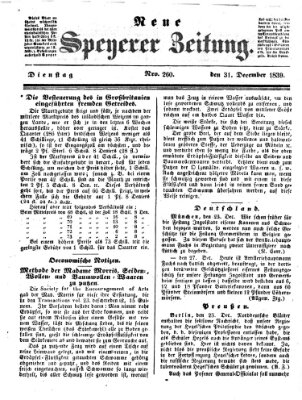 Neue Speyerer Zeitung Dienstag 31. Dezember 1839