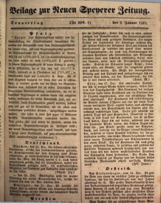 Neue Speyerer Zeitung Donnerstag 2. Januar 1840