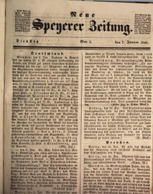 Neue Speyerer Zeitung Dienstag 7. Januar 1840