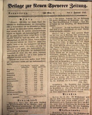 Neue Speyerer Zeitung Donnerstag 9. Januar 1840