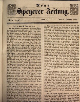 Neue Speyerer Zeitung Freitag 10. Januar 1840