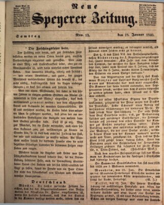 Neue Speyerer Zeitung Samstag 18. Januar 1840