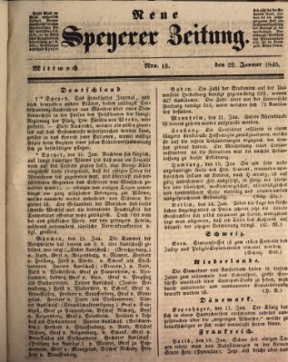 Neue Speyerer Zeitung Mittwoch 22. Januar 1840