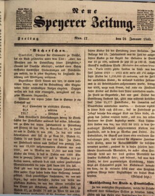 Neue Speyerer Zeitung Freitag 24. Januar 1840