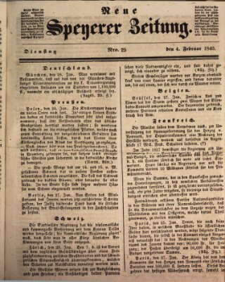 Neue Speyerer Zeitung Dienstag 4. Februar 1840