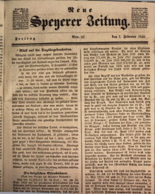 Neue Speyerer Zeitung Freitag 7. Februar 1840