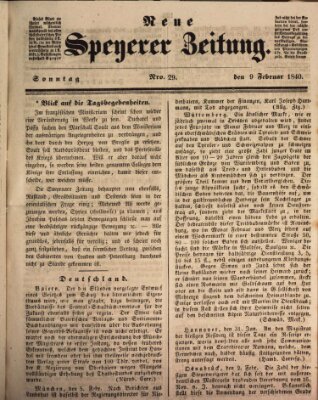 Neue Speyerer Zeitung Sonntag 9. Februar 1840