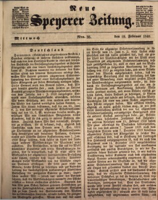 Neue Speyerer Zeitung Mittwoch 19. Februar 1840