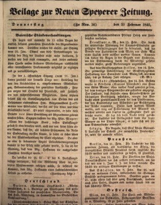 Neue Speyerer Zeitung Donnerstag 20. Februar 1840