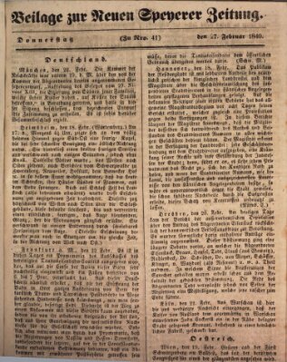 Neue Speyerer Zeitung Donnerstag 27. Februar 1840