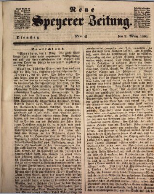 Neue Speyerer Zeitung Dienstag 3. März 1840