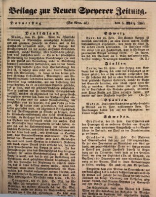 Neue Speyerer Zeitung Donnerstag 5. März 1840
