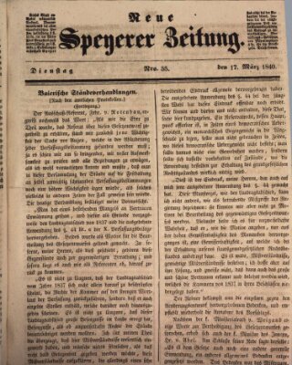 Neue Speyerer Zeitung Dienstag 17. März 1840