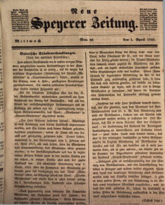 Neue Speyerer Zeitung Mittwoch 1. April 1840