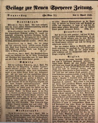 Neue Speyerer Zeitung Donnerstag 9. April 1840