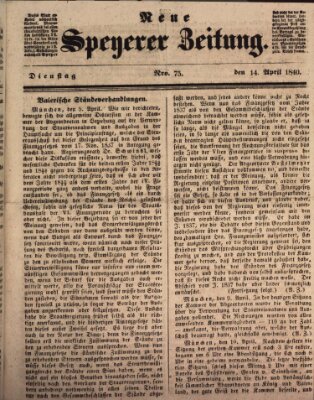 Neue Speyerer Zeitung Dienstag 14. April 1840