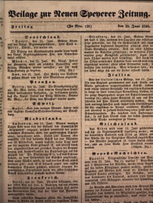 Neue Speyerer Zeitung Freitag 26. Juni 1840