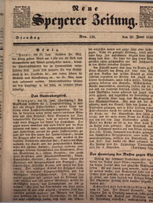 Neue Speyerer Zeitung Dienstag 30. Juni 1840