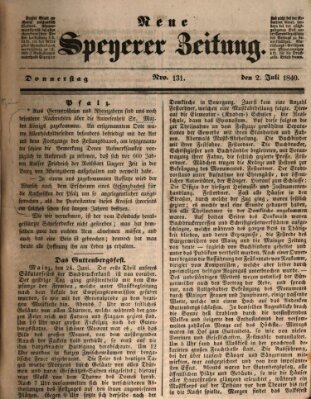 Neue Speyerer Zeitung Donnerstag 2. Juli 1840