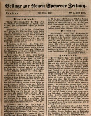 Neue Speyerer Zeitung Freitag 3. Juli 1840