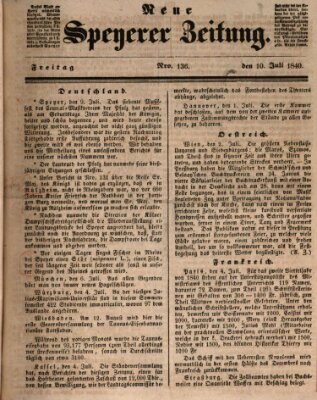 Neue Speyerer Zeitung Freitag 10. Juli 1840