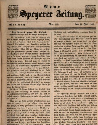 Neue Speyerer Zeitung Mittwoch 15. Juli 1840