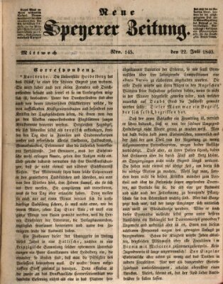 Neue Speyerer Zeitung Mittwoch 22. Juli 1840