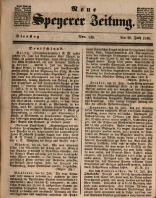 Neue Speyerer Zeitung Dienstag 28. Juli 1840