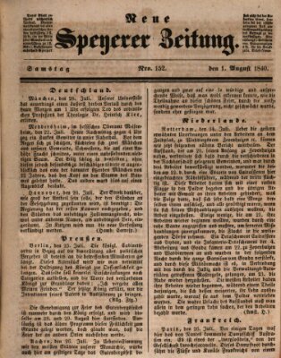 Neue Speyerer Zeitung Samstag 1. August 1840