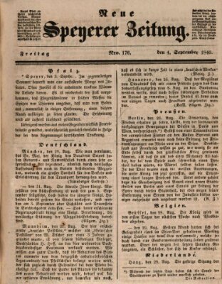 Neue Speyerer Zeitung Freitag 4. September 1840