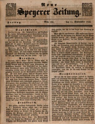 Neue Speyerer Zeitung Freitag 11. September 1840