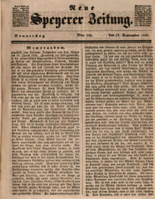 Neue Speyerer Zeitung Donnerstag 17. September 1840