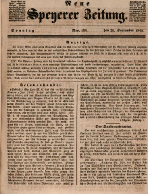 Neue Speyerer Zeitung Sonntag 20. September 1840