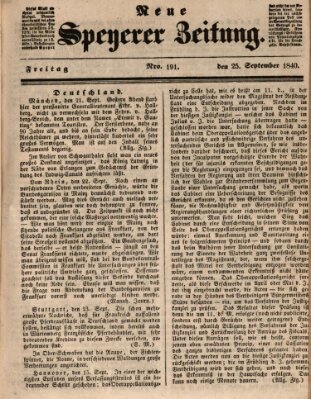 Neue Speyerer Zeitung Freitag 25. September 1840