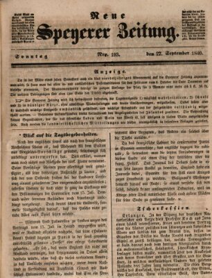 Neue Speyerer Zeitung Sonntag 27. September 1840