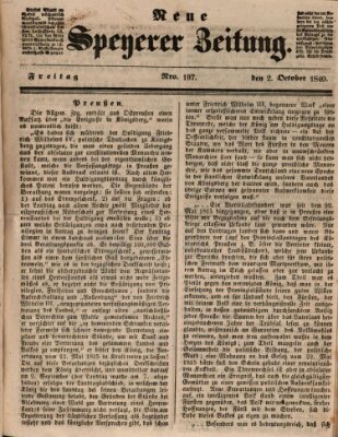 Neue Speyerer Zeitung Freitag 2. Oktober 1840