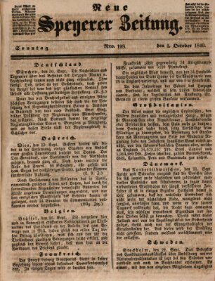 Neue Speyerer Zeitung Sonntag 4. Oktober 1840