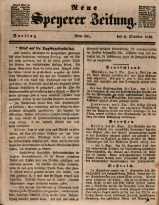 Neue Speyerer Zeitung Freitag 9. Oktober 1840