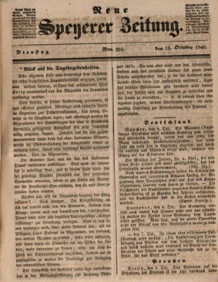 Neue Speyerer Zeitung Dienstag 13. Oktober 1840