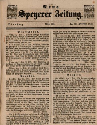 Neue Speyerer Zeitung Dienstag 20. Oktober 1840