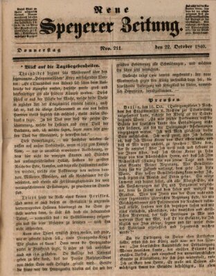 Neue Speyerer Zeitung Donnerstag 22. Oktober 1840