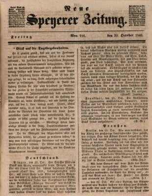 Neue Speyerer Zeitung Freitag 30. Oktober 1840